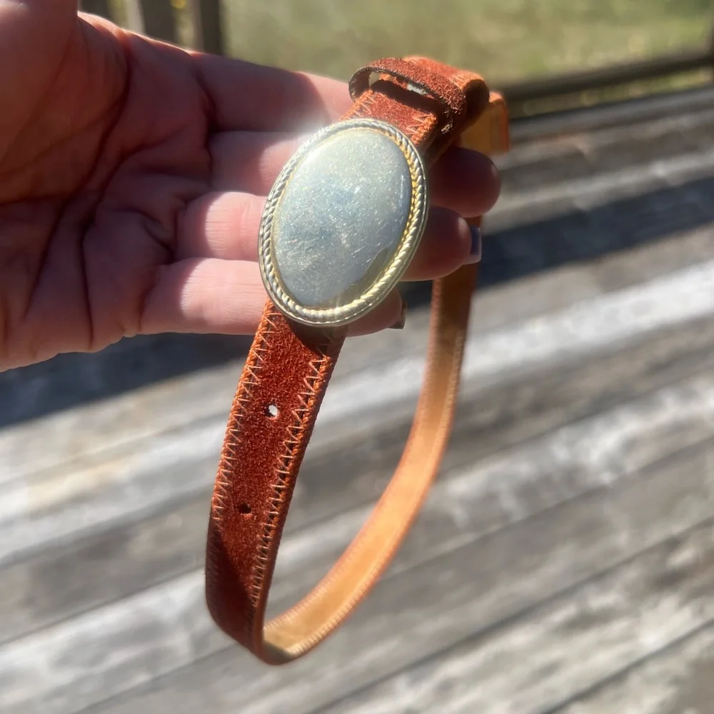 Elegant Brown Red Genuine Leather Suede Silver Clasp Women's Belt - Picture 2 of 11